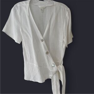 H&M Linen White Wrap Top
